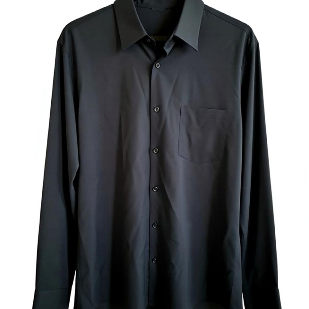 Men's Black Long-Sleeve Dress Shirt with Chest Pocket